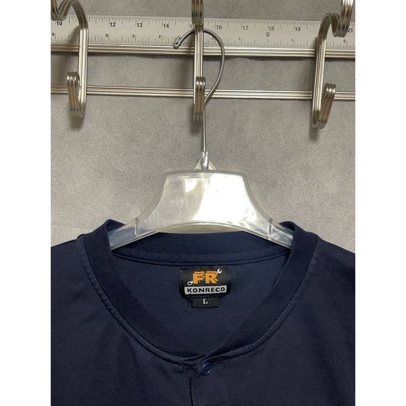 Konreco Shirt Men L Navy Flame Resistant FR Henley Long Sleeve Workwear Cat2 Tee - Picture 6 of 9